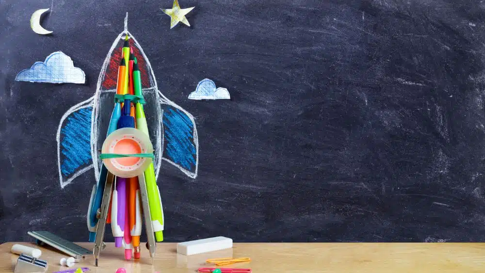 school supplies shaped like a rocket