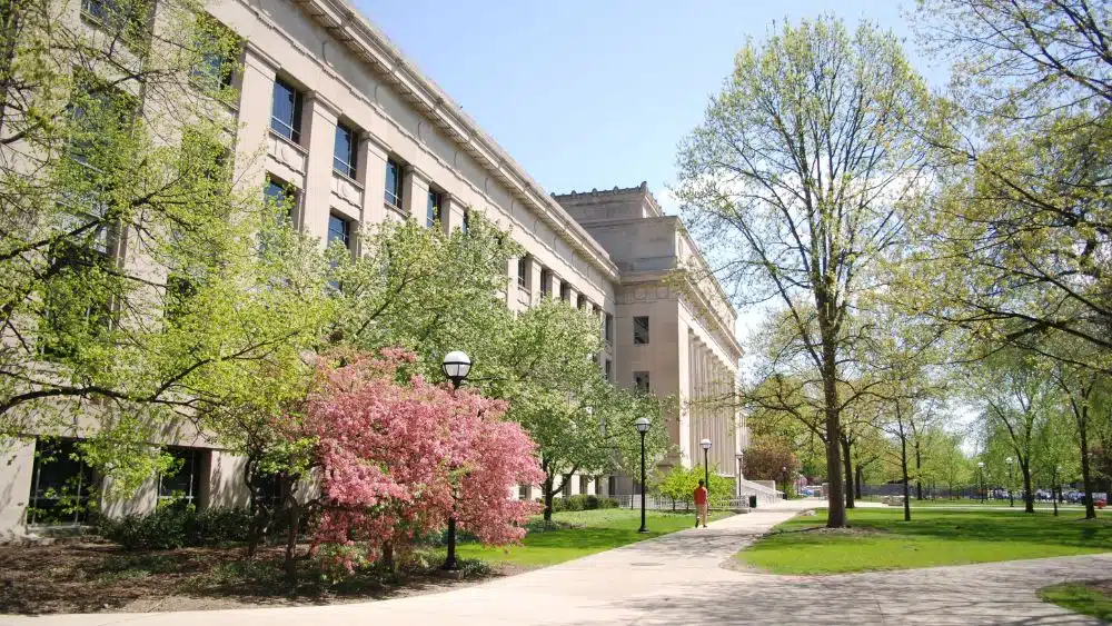 path through historic buildings in Ann Arbor, MI