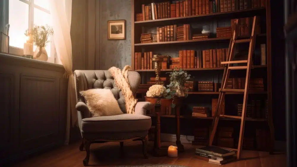 cozy home library in a flex room